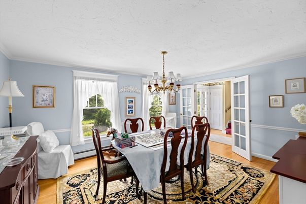 Chandelier, Dining room, Interior, Wood Texture Flooring