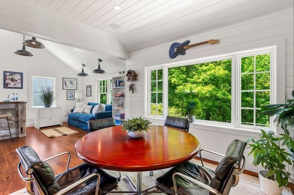 Dining room, Interior, Recessed Lighting, Wood Texture Flooring