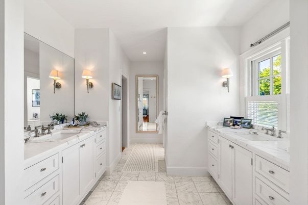 Bathroom, Dual Sink Vanities, Interior, Marble, Recessed Lighting