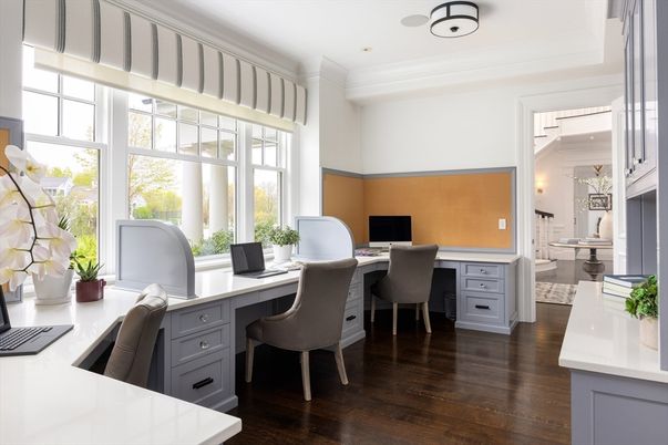 Home Office, Interior, Recessed Lighting, Wood Texture Flooring