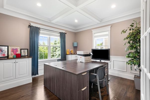Home Office, Interior, Recessed Lighting, Wood Texture Flooring