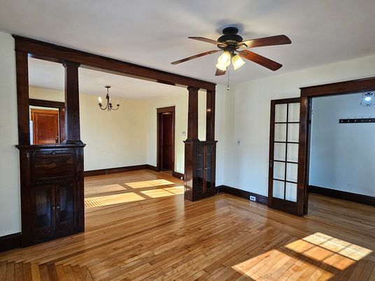 Chandelier, Empty room, Interior, Wood Texture Flooring