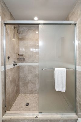 Bathroom, Glass Shower, Interior, Recessed Lighting