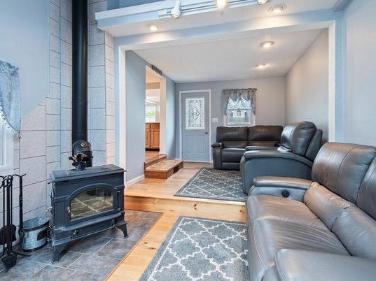 Home Theatre Room, Fireplace, Interior, Living room, Recessed Lighting, Wood Texture Flooring