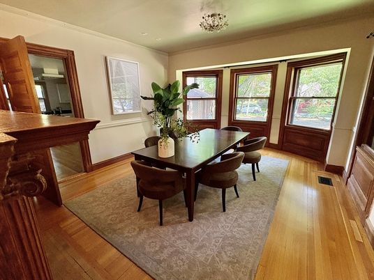 Dining room, Interior, Recessed Lighting, Wood Texture Flooring