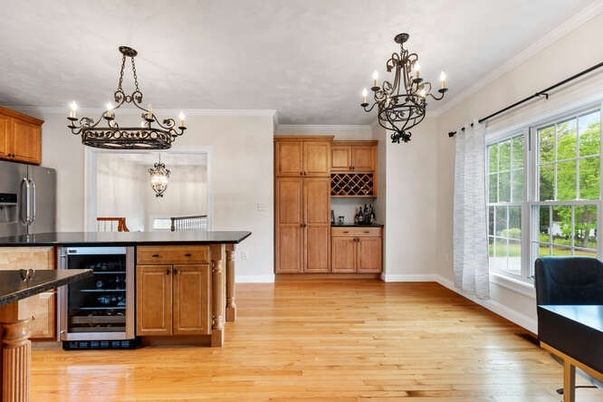 Chandelier, Interior, Kitchen, Pendant Lights, Wood Texture Flooring