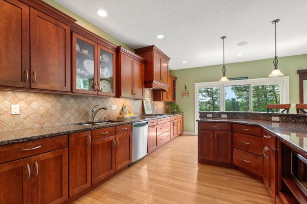 Interior, Kitchen, Pendant Lights, Recessed Lighting, Wood Texture Flooring