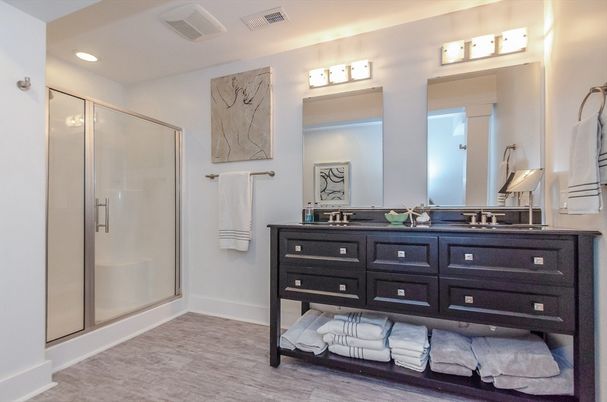 Bathroom, Dual Sink Vanities, Glass Shower, Interior, Recessed Lighting