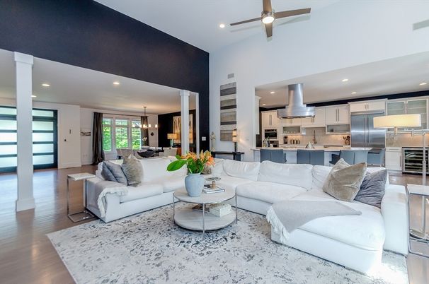 Dining room, Interior, Kitchen, Living room, Pendant Lights, Recessed Lighting, Stainless Steel Appliances, Wood Texture Flooring