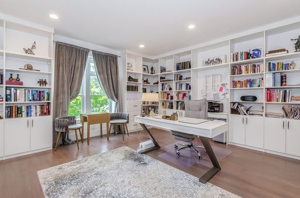 Home Office, Interior, Recessed Lighting, Wood Texture Flooring