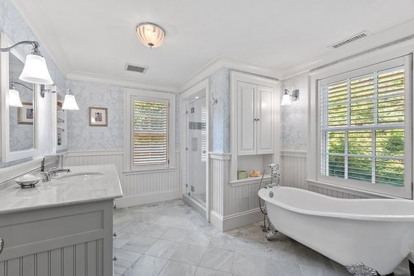 Bathroom, Dual Sink Vanities, Free Standing Baths, Interior, Marble