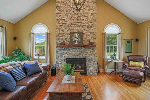 Fireplace, Interior, Living room, Stone Walls, Wood Texture Flooring