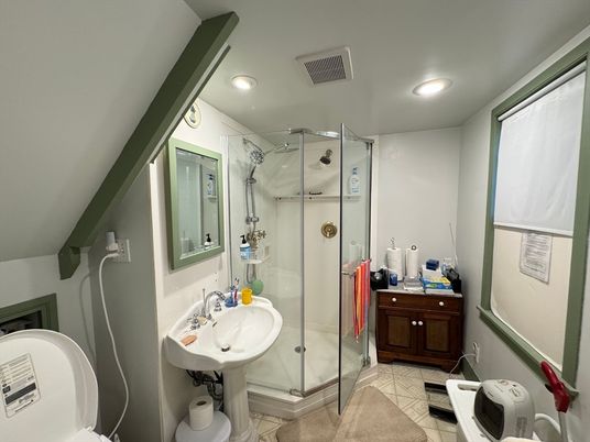 Bathroom, Glass Shower, Interior, Recessed Lighting