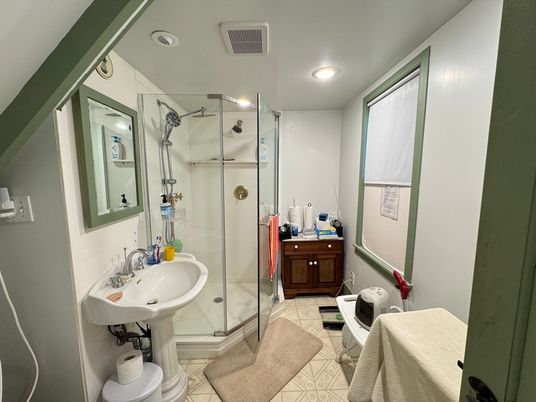 Bathroom, Glass Shower, Interior, Recessed Lighting