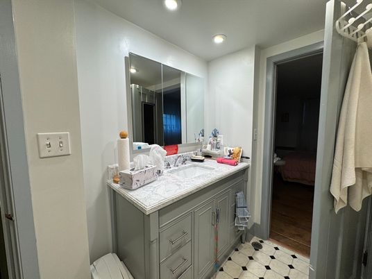 Bathroom, Interior, Recessed Lighting, Wood Texture Flooring
