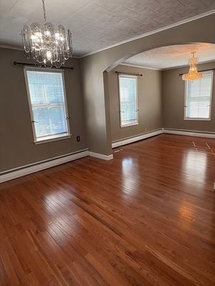 Chandelier, Empty room, Interior, Wood Texture Flooring