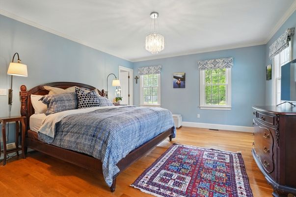 Bedroom, Interior, Pendant Lights, Wood Texture Flooring