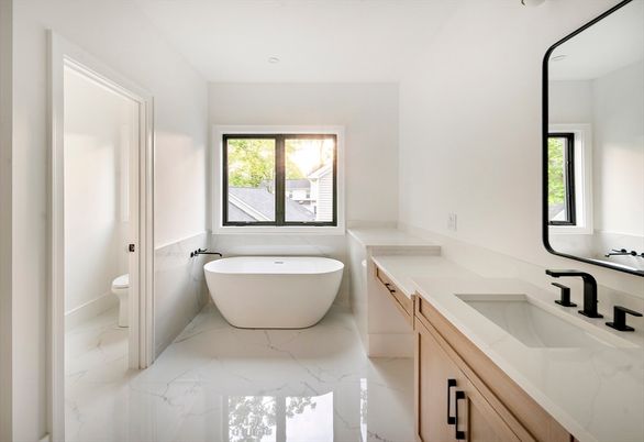 Bathroom, Dual Sink Vanities, Free Standing Baths, Interior, Marble