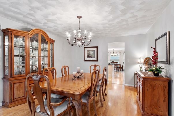 Chandelier, Dining room, Interior, Wood Texture Flooring