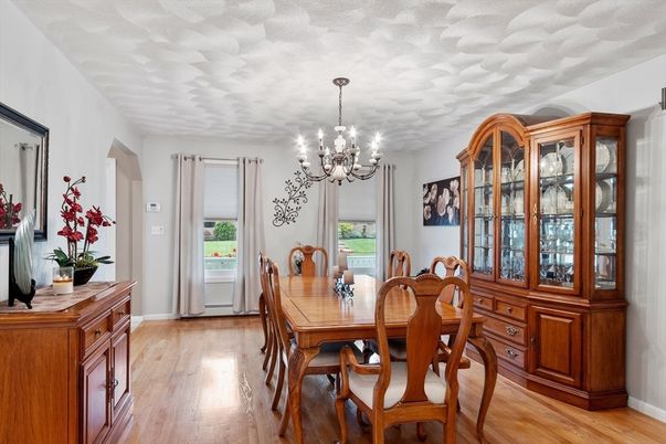 Chandelier, Dining room, Interior, Wood Texture Flooring