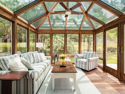 Glass Ceilings, Interior, Living room, Sun Room, Wood Texture Flooring