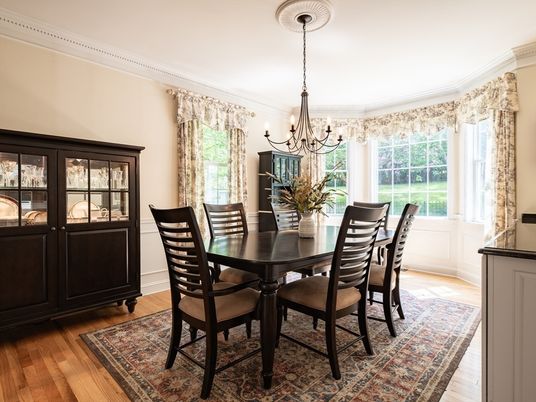 Chandelier, Dining room, Interior, Wood Texture Flooring