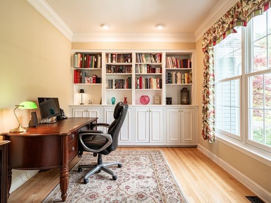 Home Office, Interior, Recessed Lighting, Wood Texture Flooring