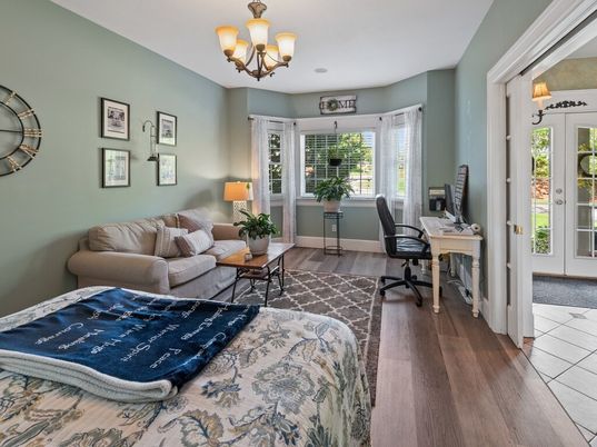 Chandelier, Home Office, Interior, Wood Texture Flooring