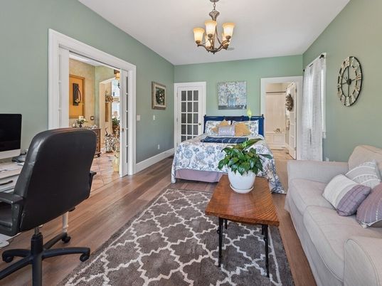 Chandelier, Home Office, Interior, Wood Texture Flooring