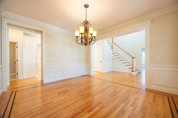 Chandelier, Empty room, Interior, Wood Texture Flooring