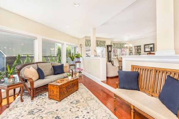 Chandelier, Fireplace, Interior, Living room, Recessed Lighting, Wood Texture Flooring