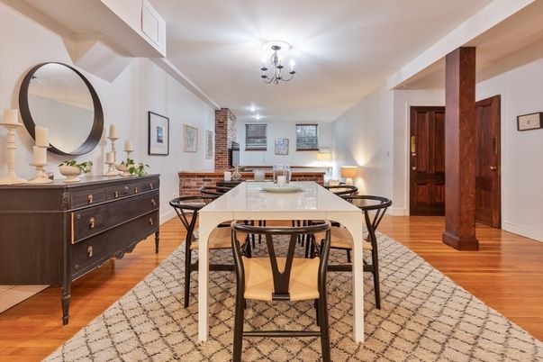 Chandelier, Dining room, Interior, Recessed Lighting, Wood Texture Flooring