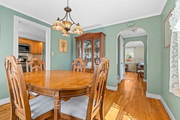 Dining room, Interior, Pendant Lights, Wood Texture Flooring