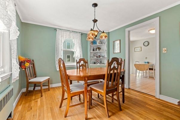 Dining room, Interior, Pendant Lights, Wood Texture Flooring