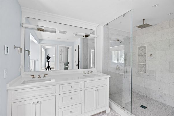 Bathroom, Dual Sink Vanities, Glass Shower, Interior, Recessed Lighting