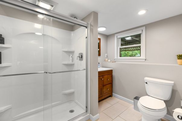 Bathroom, Glass Shower, Interior, Recessed Lighting