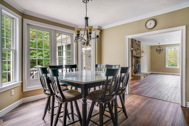 Chandelier, Dining room, Interior, Wood Texture Flooring