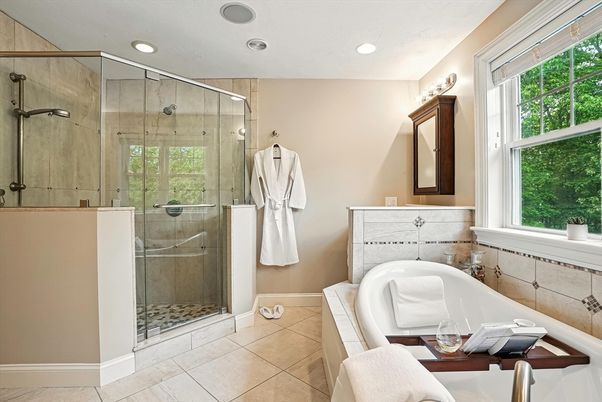 Bathroom, Glass Shower, Interior, Recessed Lighting