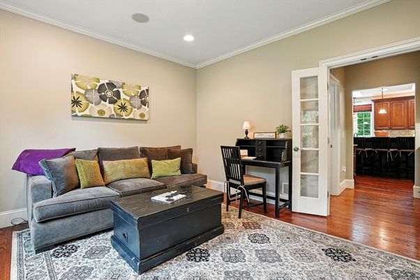 Interior, Living room, Pendant Lights, Recessed Lighting, Wood Texture Flooring