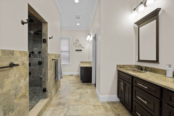 Bathroom, Glass Shower, Interior, Recessed Lighting