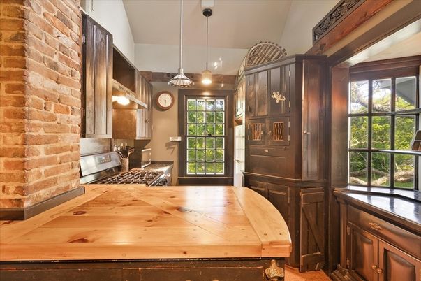 Interior, Kitchen, Pendant Lights, Recessed Lighting, Stone Walls