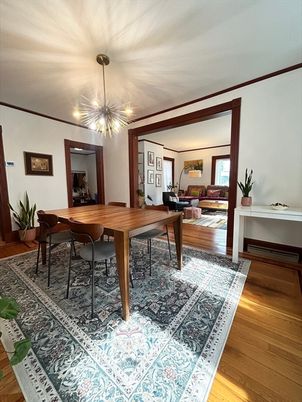 Dining room, Interior, Living room, Pendant Lights, Wood Texture Flooring