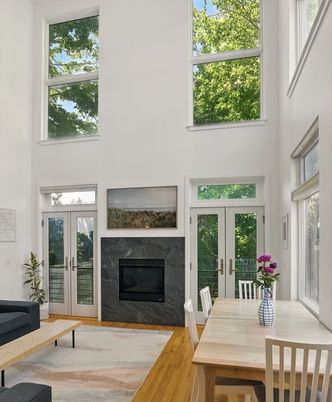 Dining room, Fireplace, Interior, Wood Texture Flooring