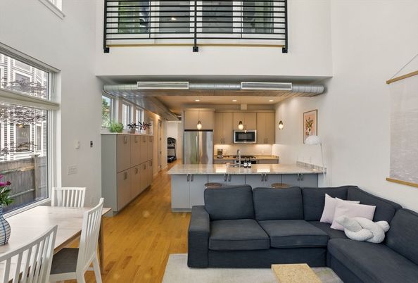 Interior, Kitchen, Living room, Recessed Lighting, Stainless Steel Appliances, Wood Texture Flooring