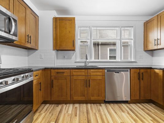 Interior, Kitchen, Stainless Steel Appliances, Wood Texture Flooring