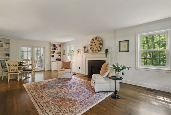 Dining room, Fireplace, Interior, Wood Texture Flooring