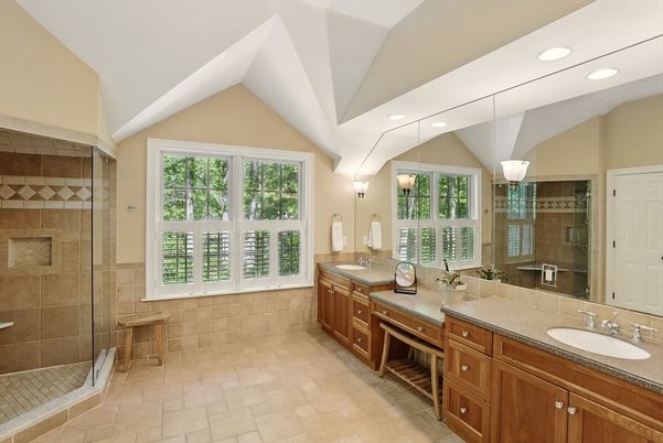 Bathroom, Dual Sink Vanities, Glass Shower, Interior, Recessed Lighting