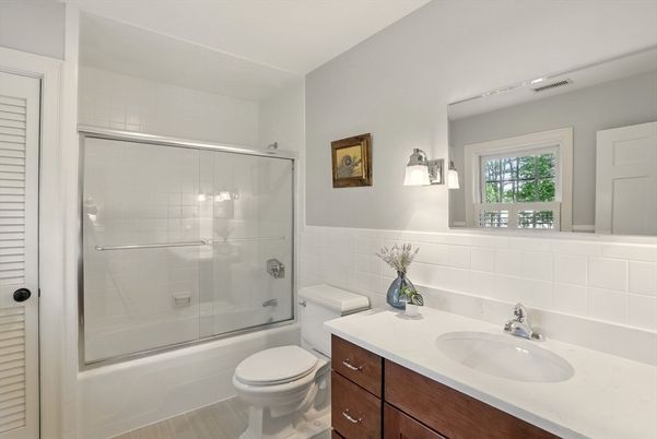 Bathroom, Glass Shower, Interior, Wood Texture Flooring