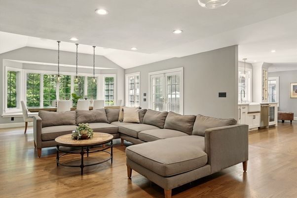 Dining room, Interior, Kitchen, Living room, Pendant Lights, Recessed Lighting, Wood Texture Flooring