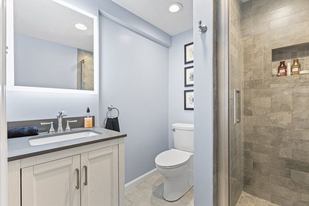Bathroom, Glass Shower, Interior, Recessed Lighting